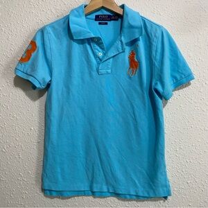 Polo Ralph Lauren boys L (14-16) #3 Blue Slim fit Polo Shirt big pony Piqué Knit